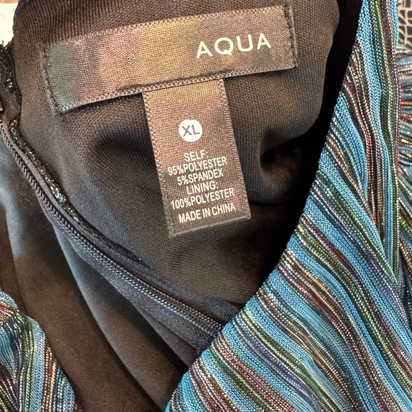 AQUA BLOOMINGDALE'S Blue Metallic Striped Tiered Dress Size XL NWT (FLAWED) - Picture 6 of 15